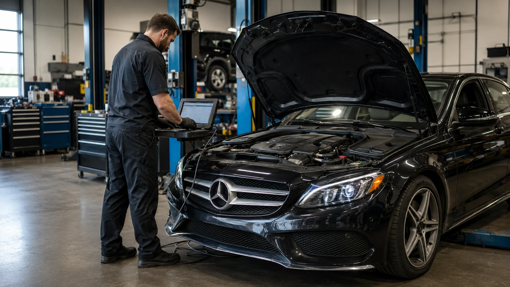 European vehicle under service in the Acton Autowerks workshop.